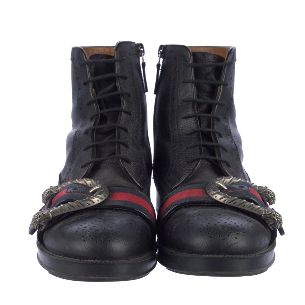 Authentic Gucci Men's Dionysus Horsebit Leather Lace-Up Brogue Combat Boots 7.5